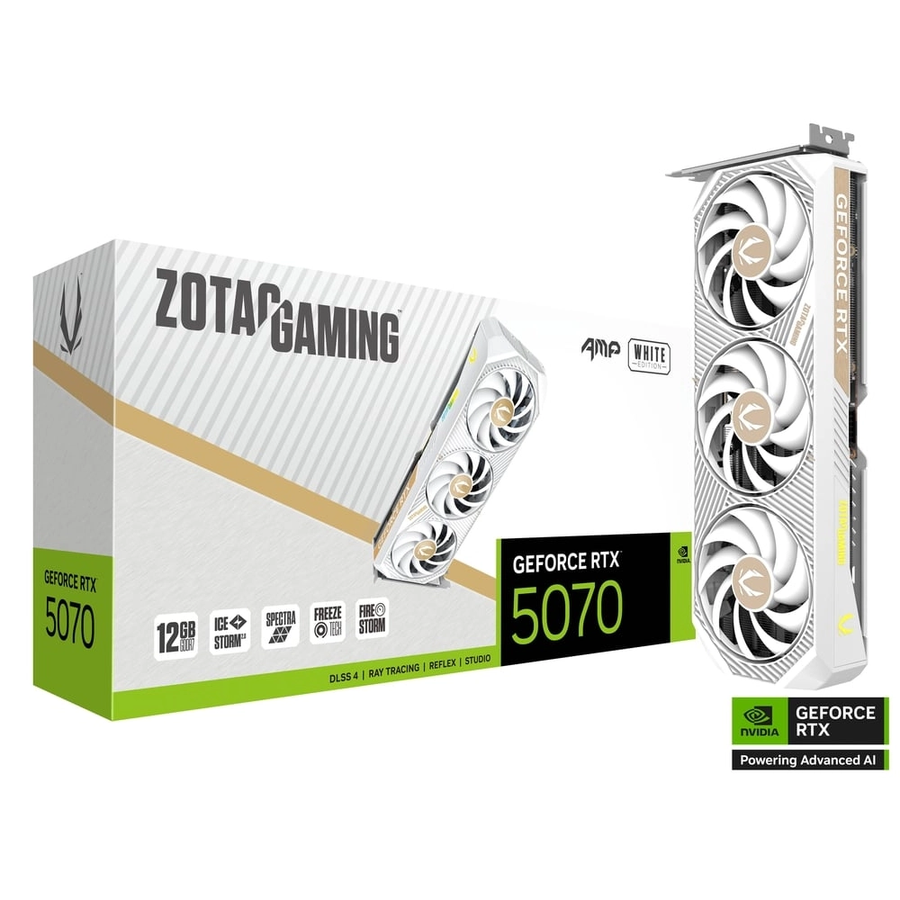 ZOTAC Nvidia Graphic Card RTX 5070 12GB DDR7 Gaming AMP White Edition Triple Fan view 6